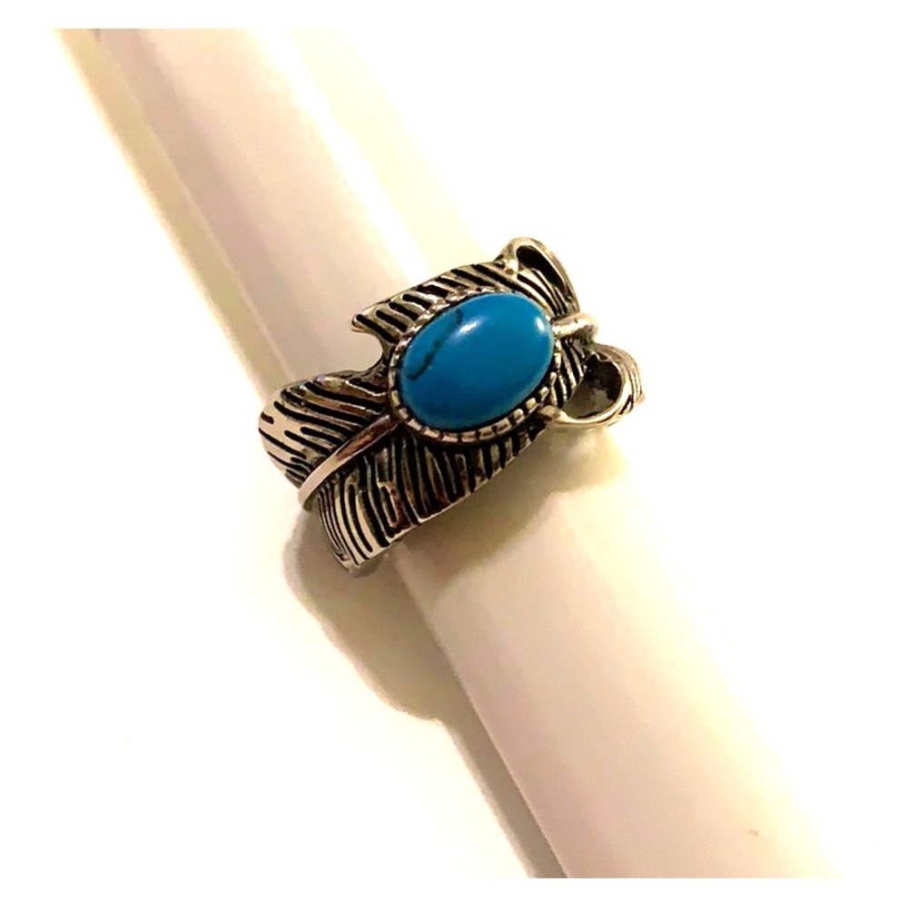 Turquoise & Silver Feather Ring